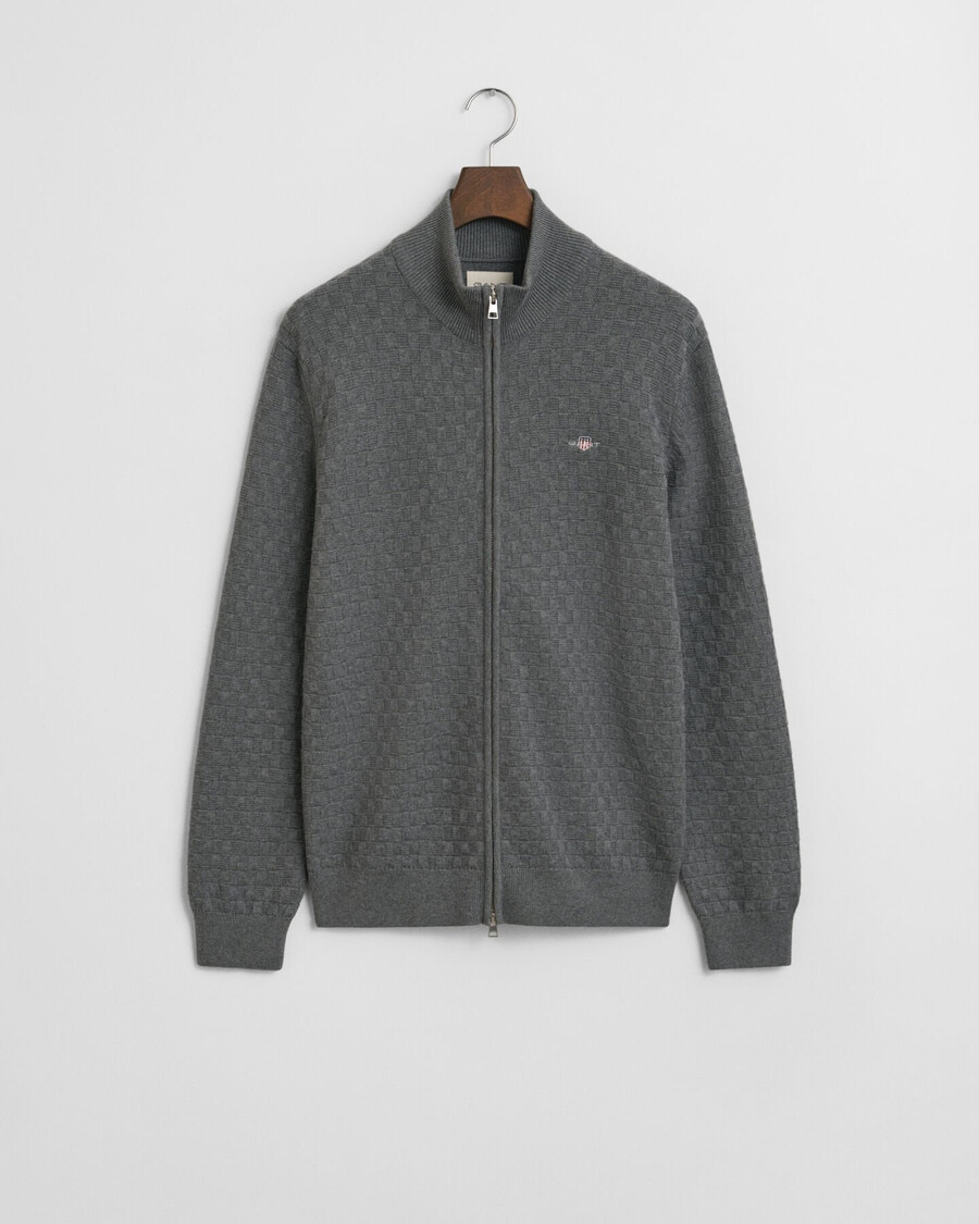 suéter con cremallera y microtextura - gris oscuro melange