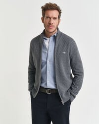 suéter con cremallera y microtextura - gris oscuro melange