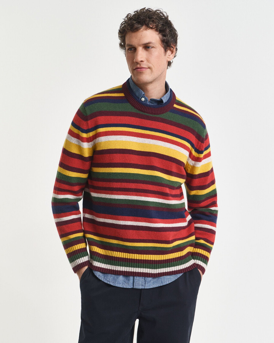 suéter de cuello redondo a rayas multicolor - naranja intenso
