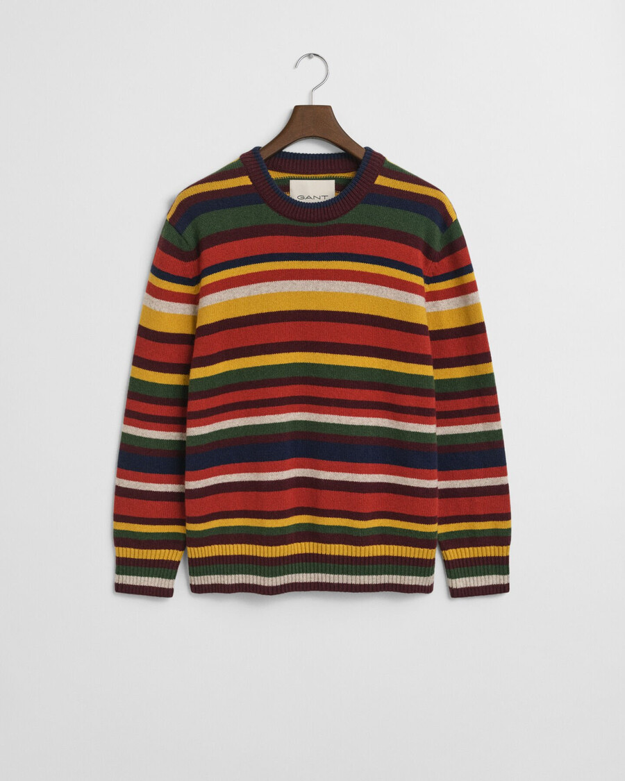 suéter de cuello redondo a rayas multicolor - naranja intenso