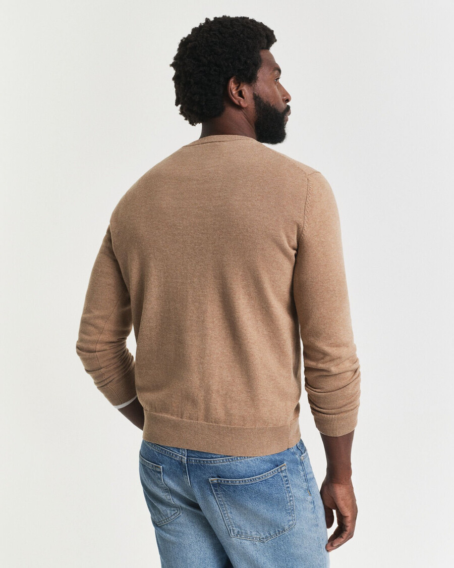 suéter clásico de algodón con cuello redondo - dk sand melange