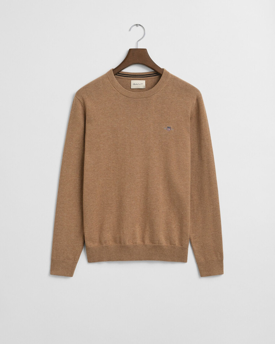 suéter clásico de algodón con cuello redondo - dk sand melange