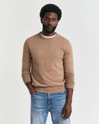 suéter clásico de algodón con cuello redondo - dk sand melange