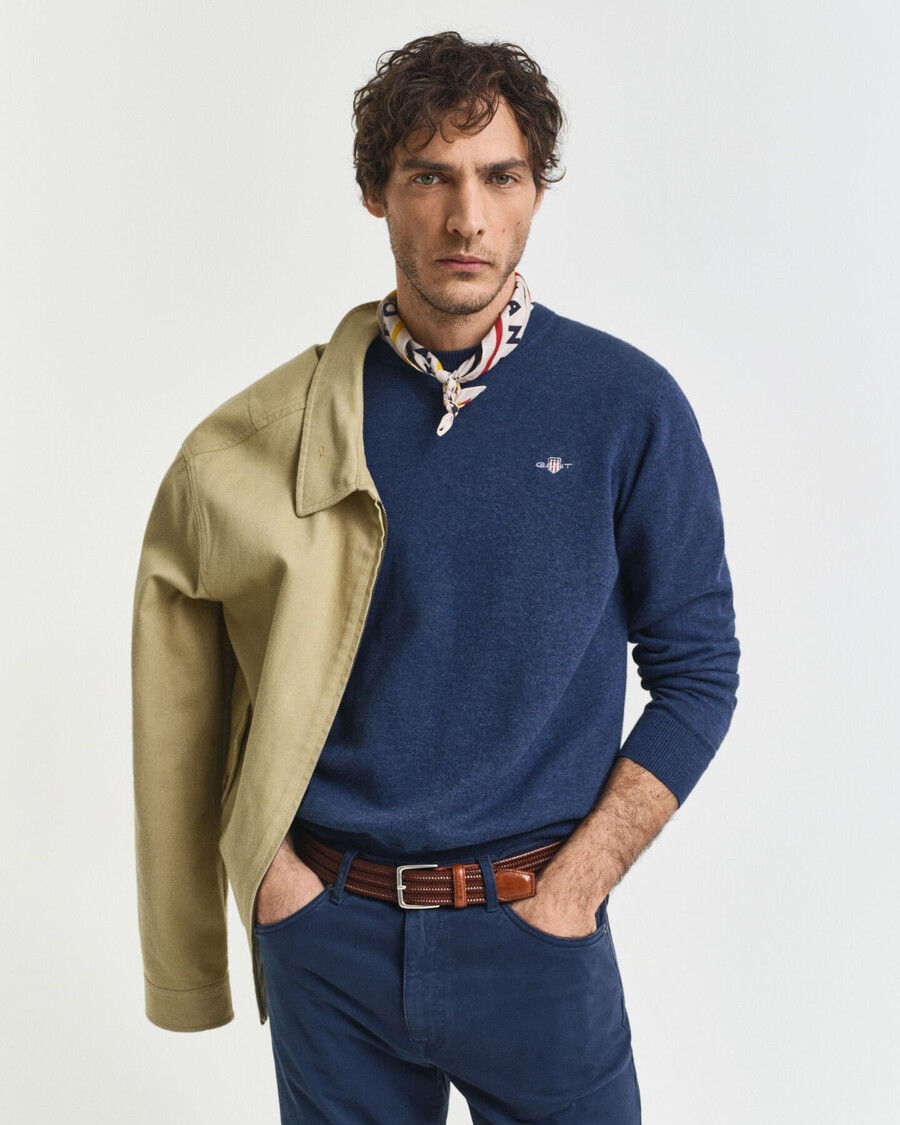 suéter clásico de algodón con cuello redondo - dk jeansblue melange