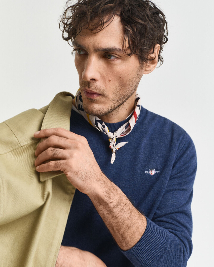 suéter clásico de algodón con cuello redondo - dk jeansblue melange