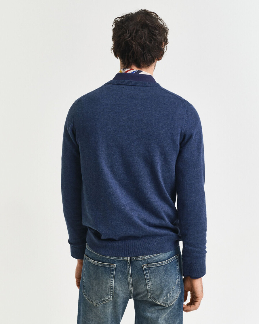 suéter clásico de algodón con cuello en v - dk jeansblue melange