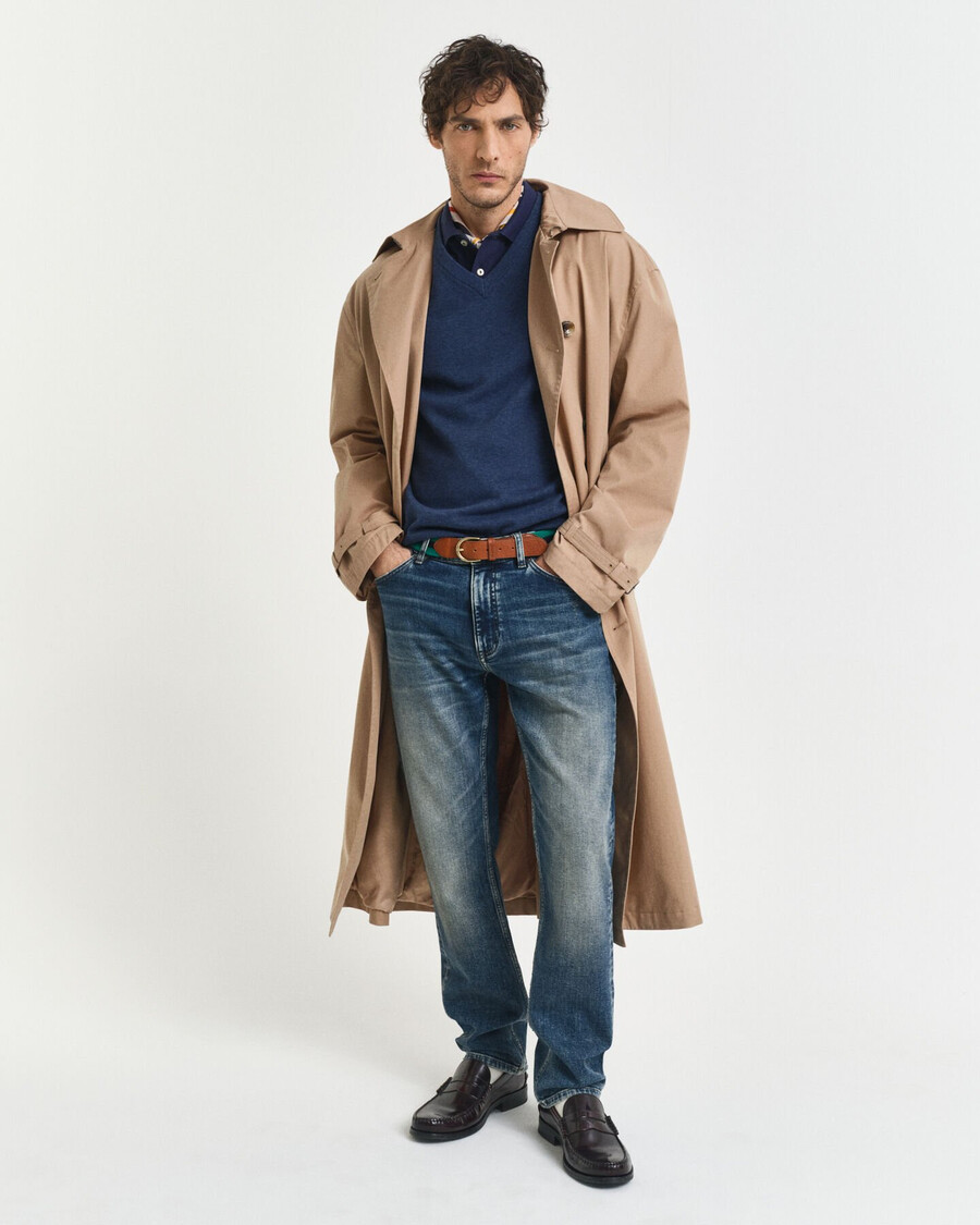 suéter clásico de algodón con cuello en v - dk jeansblue melange