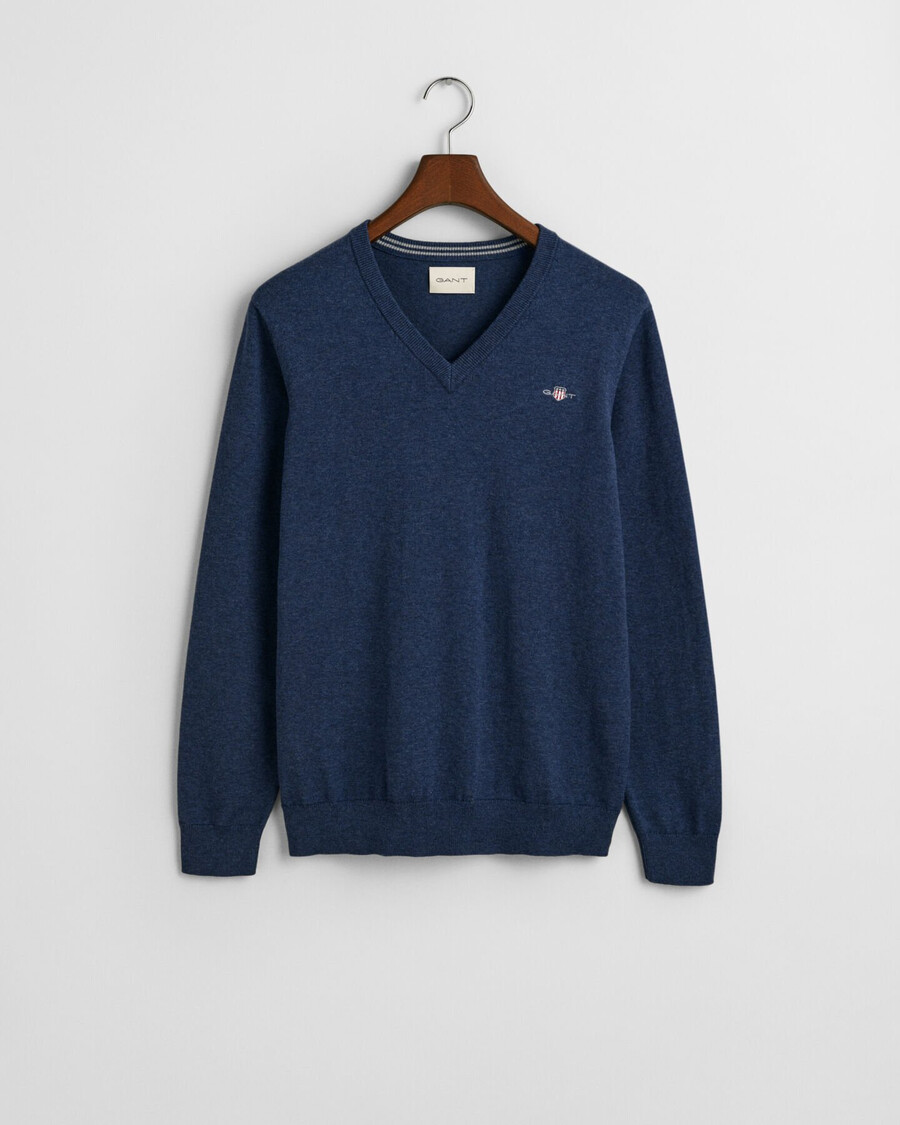 suéter clásico de algodón con cuello en v - dk jeansblue melange