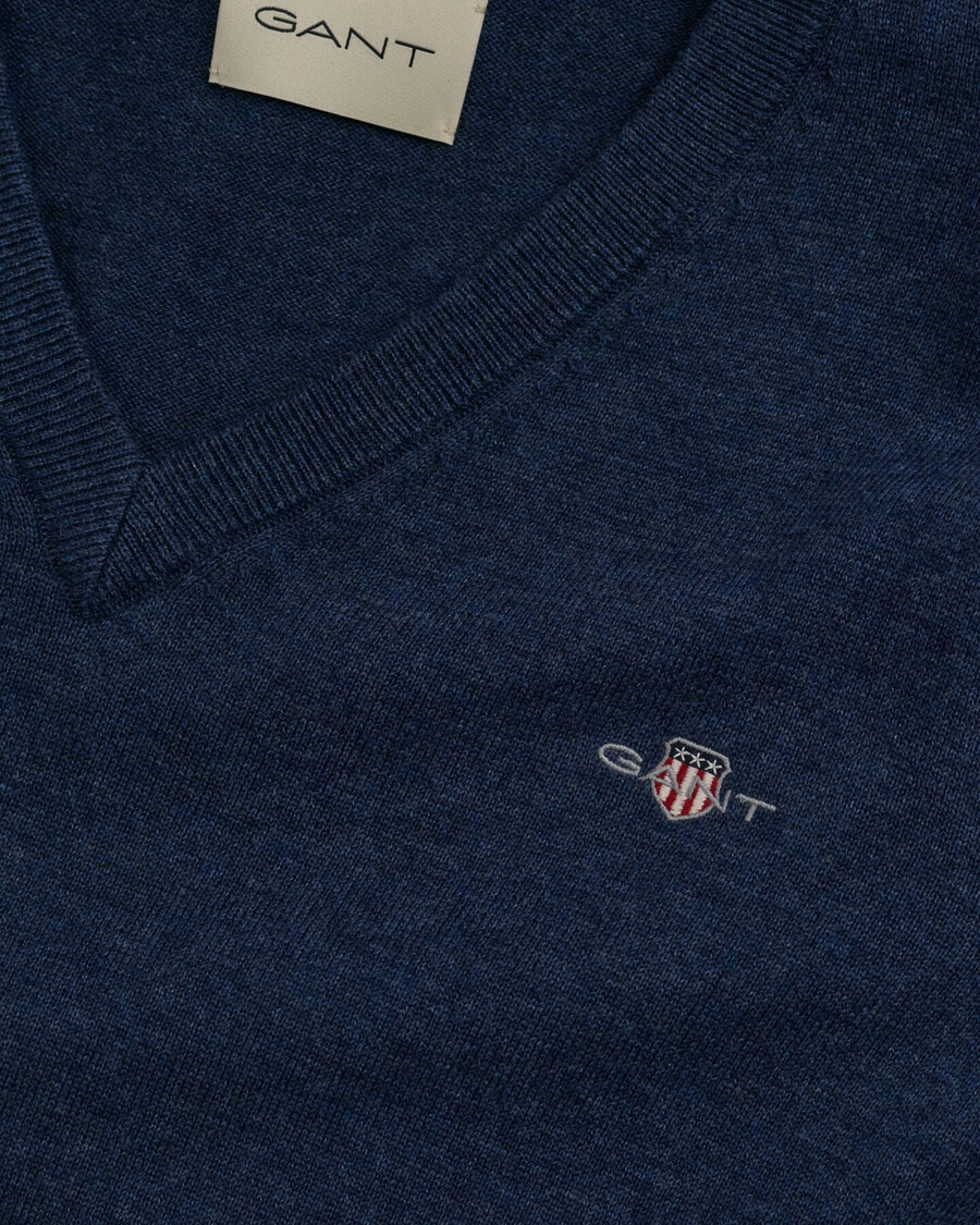 suéter clásico de algodón con cuello en v - dk jeansblue melange
