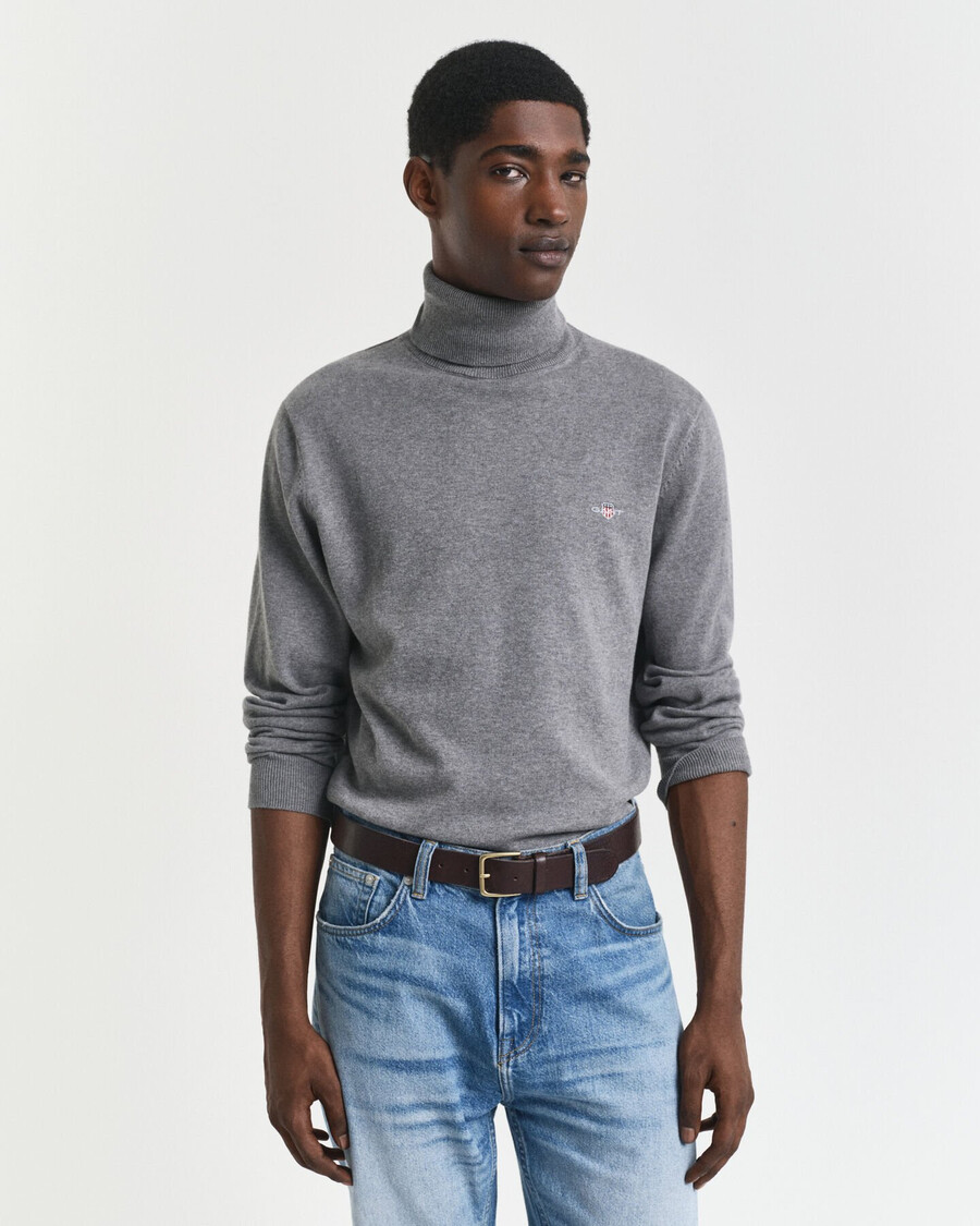suéter clásico de algodón con cuello alto - gris oscuro jaspeado