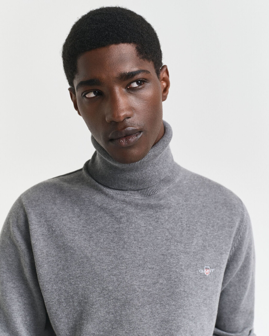 suéter clásico de algodón con cuello alto - gris oscuro jaspeado