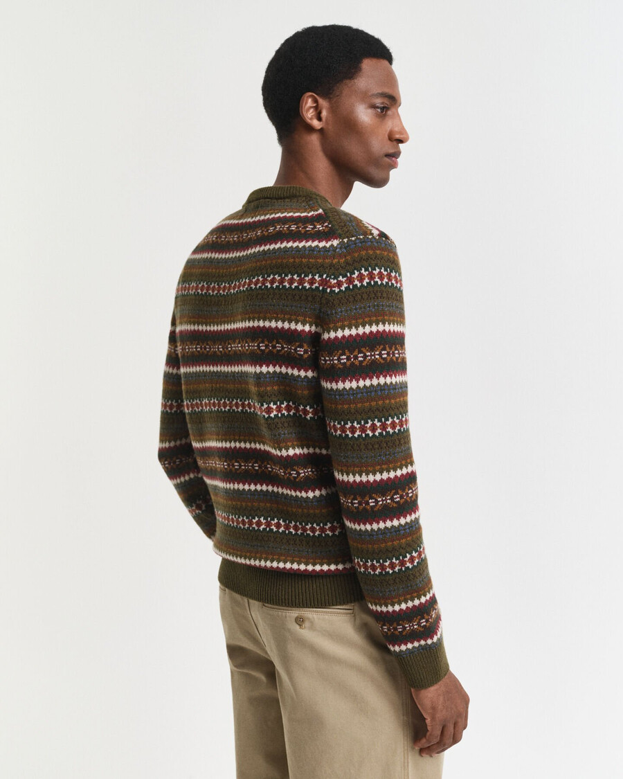 suéter fair isle de cuello redondo - verde campestre