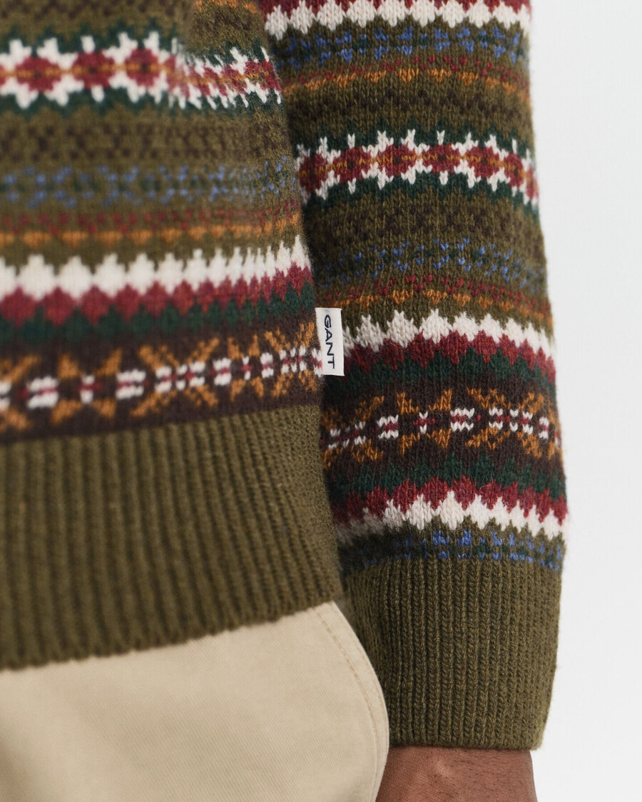 suéter fair isle de cuello redondo - verde campestre