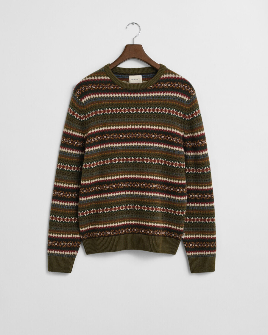 suéter fair isle de cuello redondo - verde campestre
