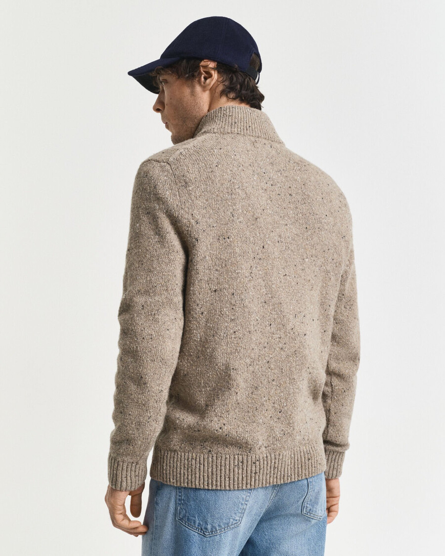 suéter de mezcla de lana nepps con medio botón - dk sand melange