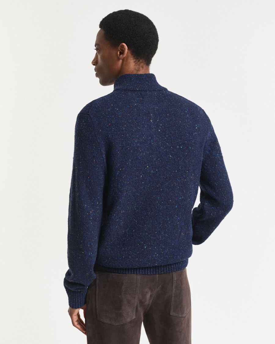 suéter nepps de mezcla de lana con medio botón - azul noche
