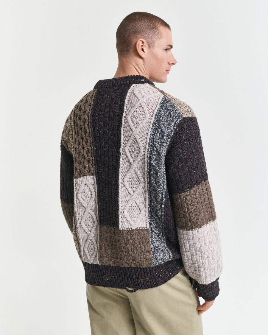 suéter de cuello redondo con patchwork - marrón oscuro melange