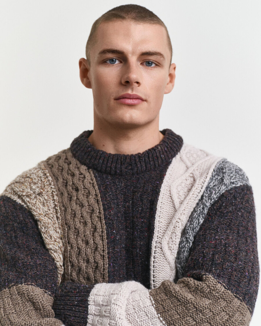 suéter de cuello redondo con patchwork - marrón oscuro melange