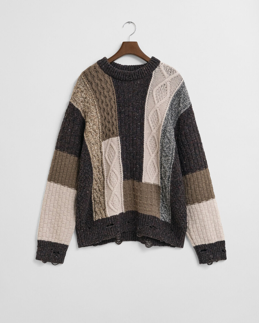 suéter de cuello redondo con patchwork - marrón oscuro melange