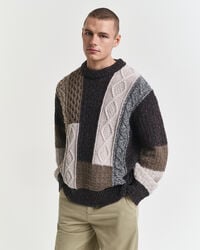 suéter de cuello redondo con patchwork - marrón oscuro melange