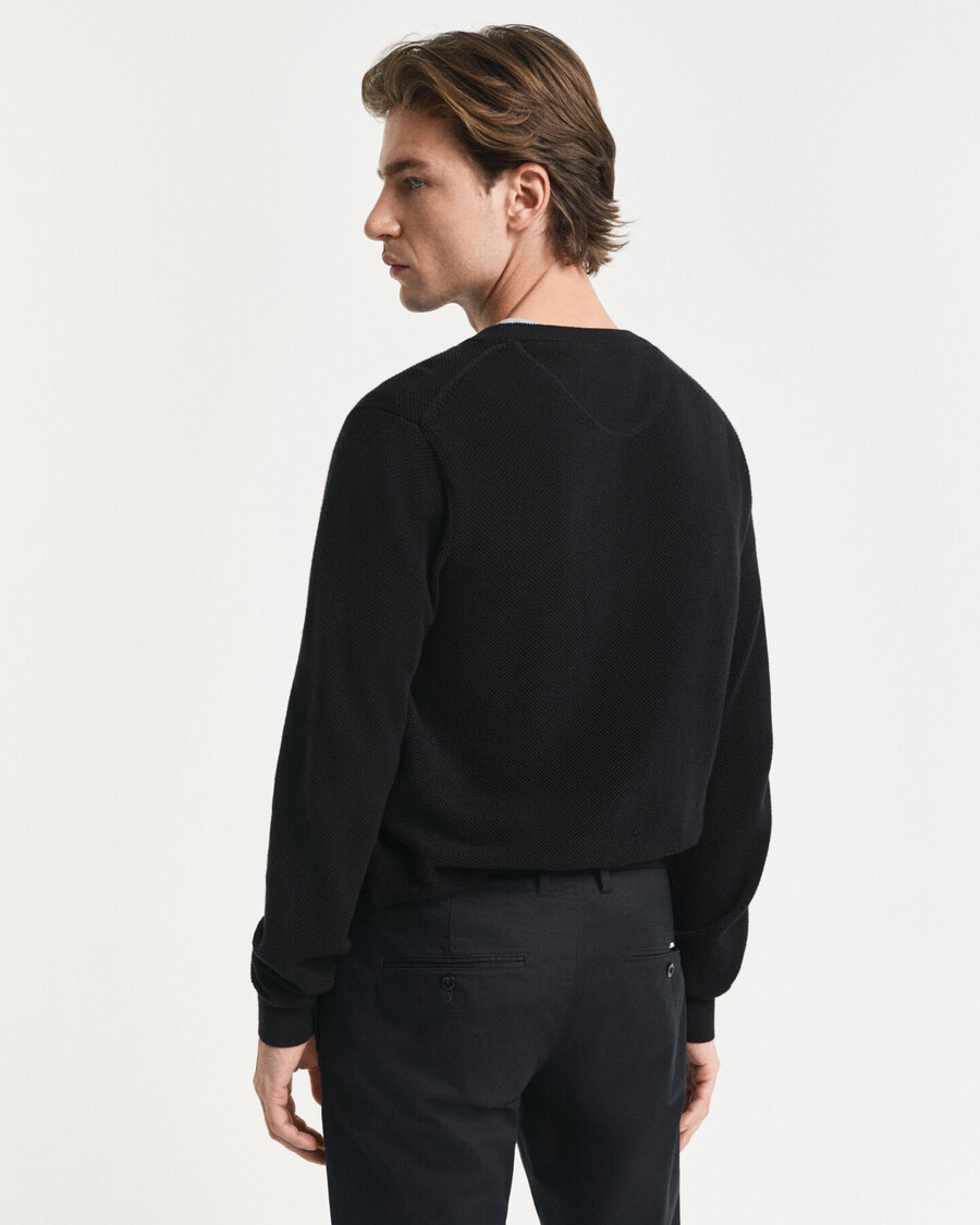 suéter de cuello redondo de piqué de algodón - negro