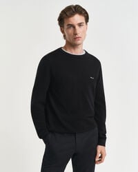 suéter de cuello redondo de piqué de algodón - negro