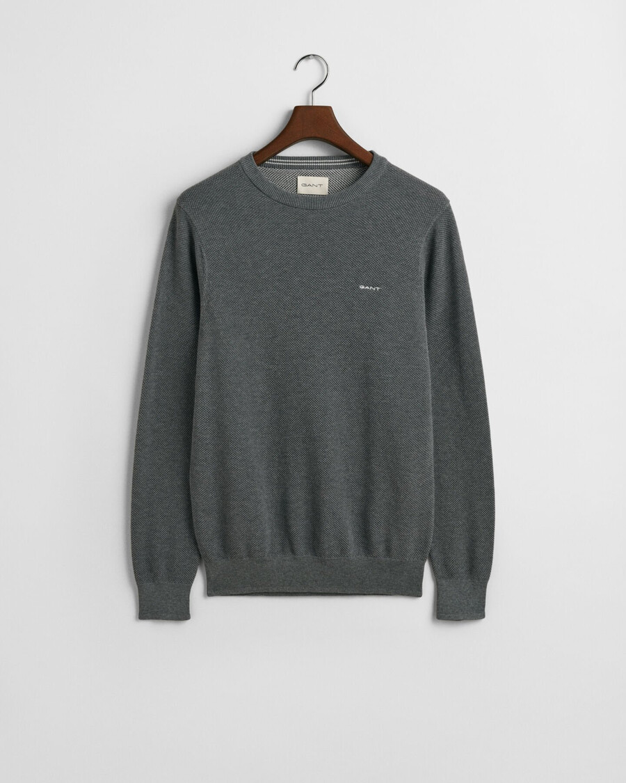 suéter de cuello redondo de piqué de algodón - gris oscuro melange
