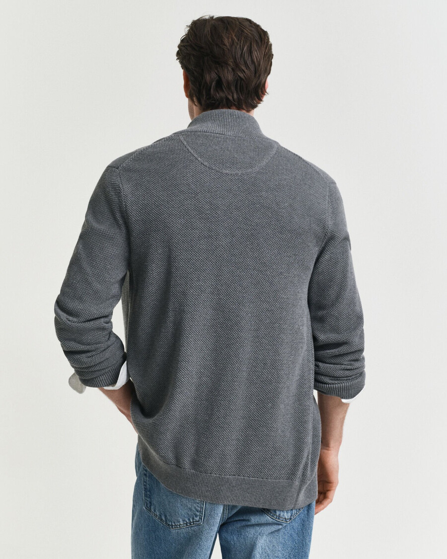 cárdigan de piqué de algodón con cremallera - gris oscuro melange