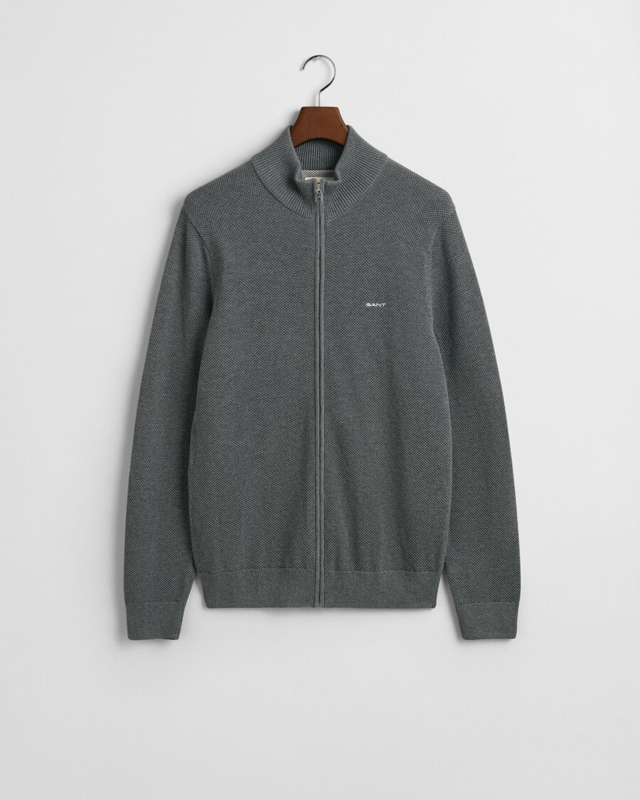 cárdigan de piqué de algodón con cremallera - gris oscuro melange