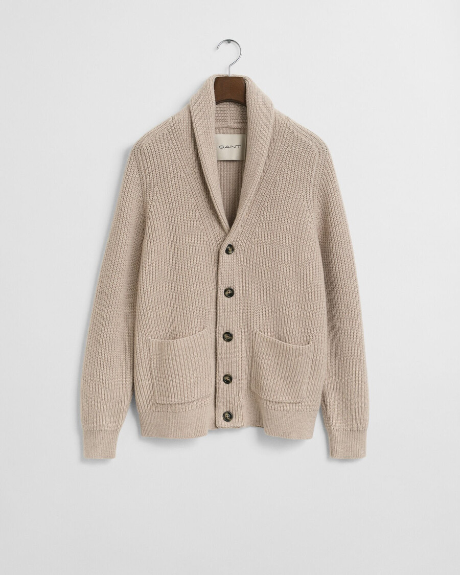 cárdigan de mezcla de lana con cuello chal - beige claro melange