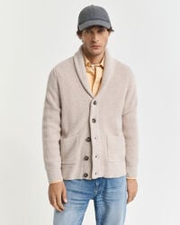 cárdigan de mezcla de lana con cuello chal - beige claro melange