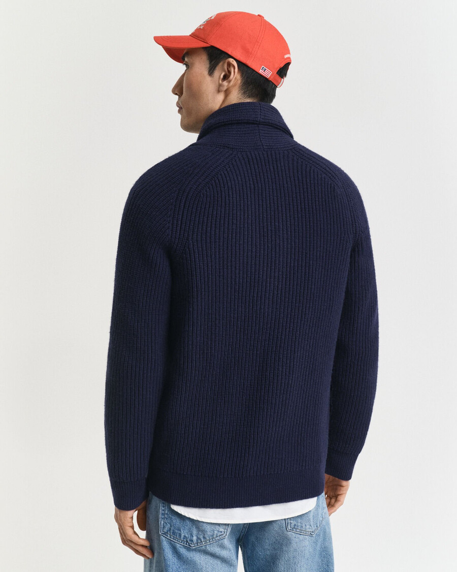 cárdigan de mezcla de lana con cuello chal - azul noche