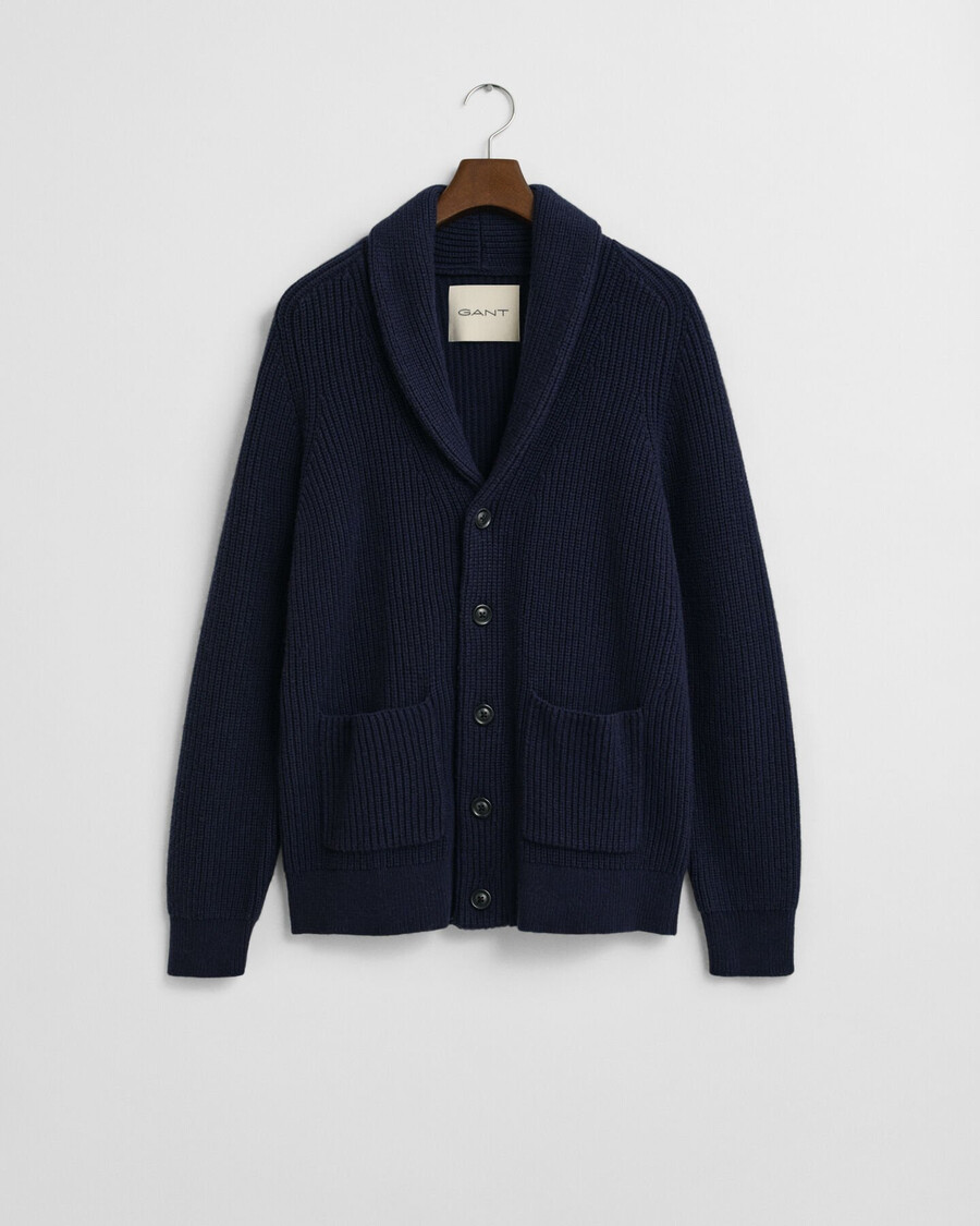 cárdigan de mezcla de lana con cuello chal - azul noche