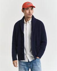 cárdigan de mezcla de lana con cuello chal - azul noche