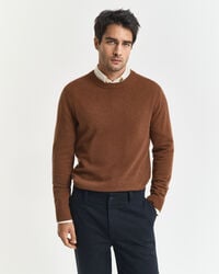 suéter de cachemira con cuello redondo - marrón caoba
