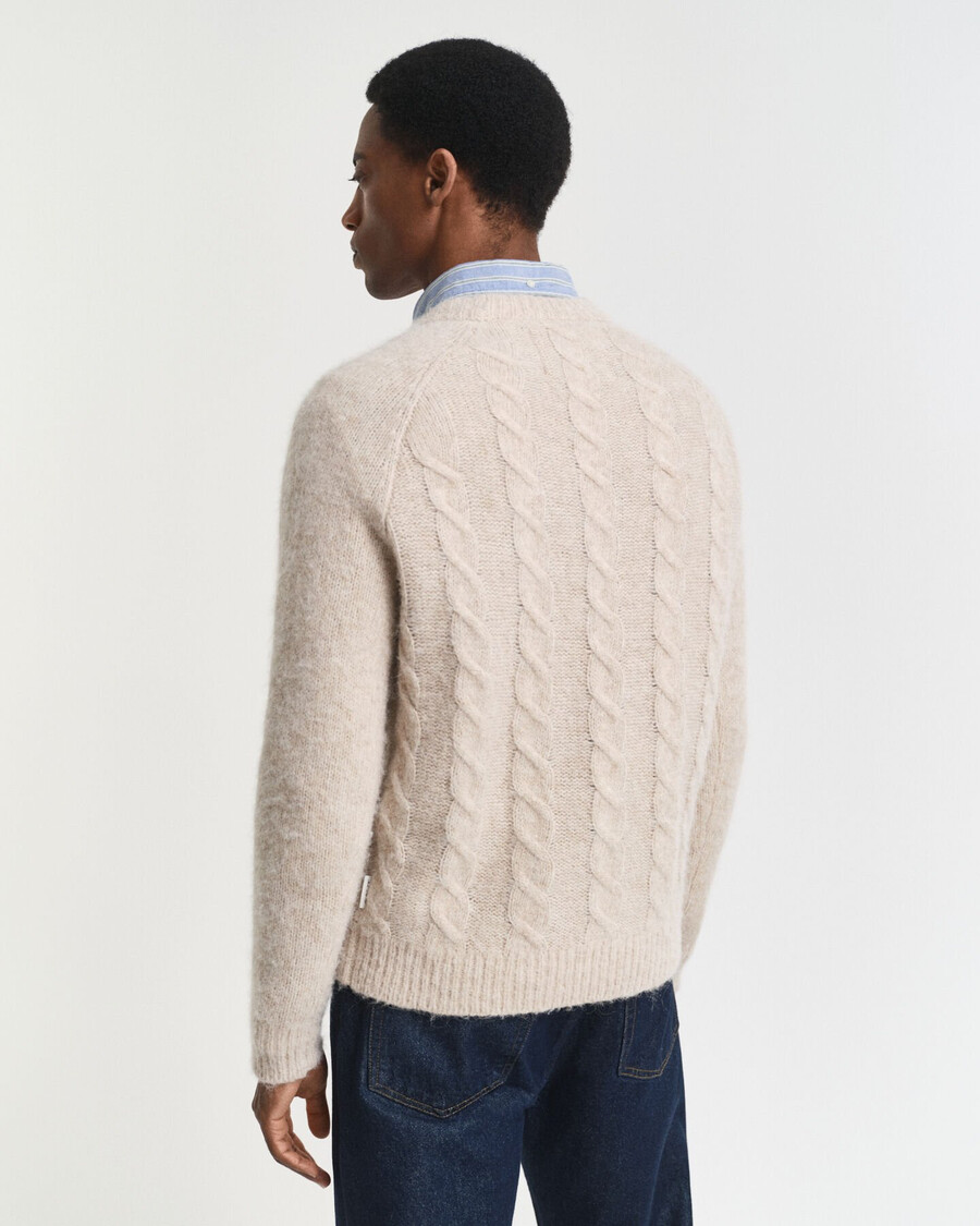 suéter de cuello redondo de punto trenzado - seed melange