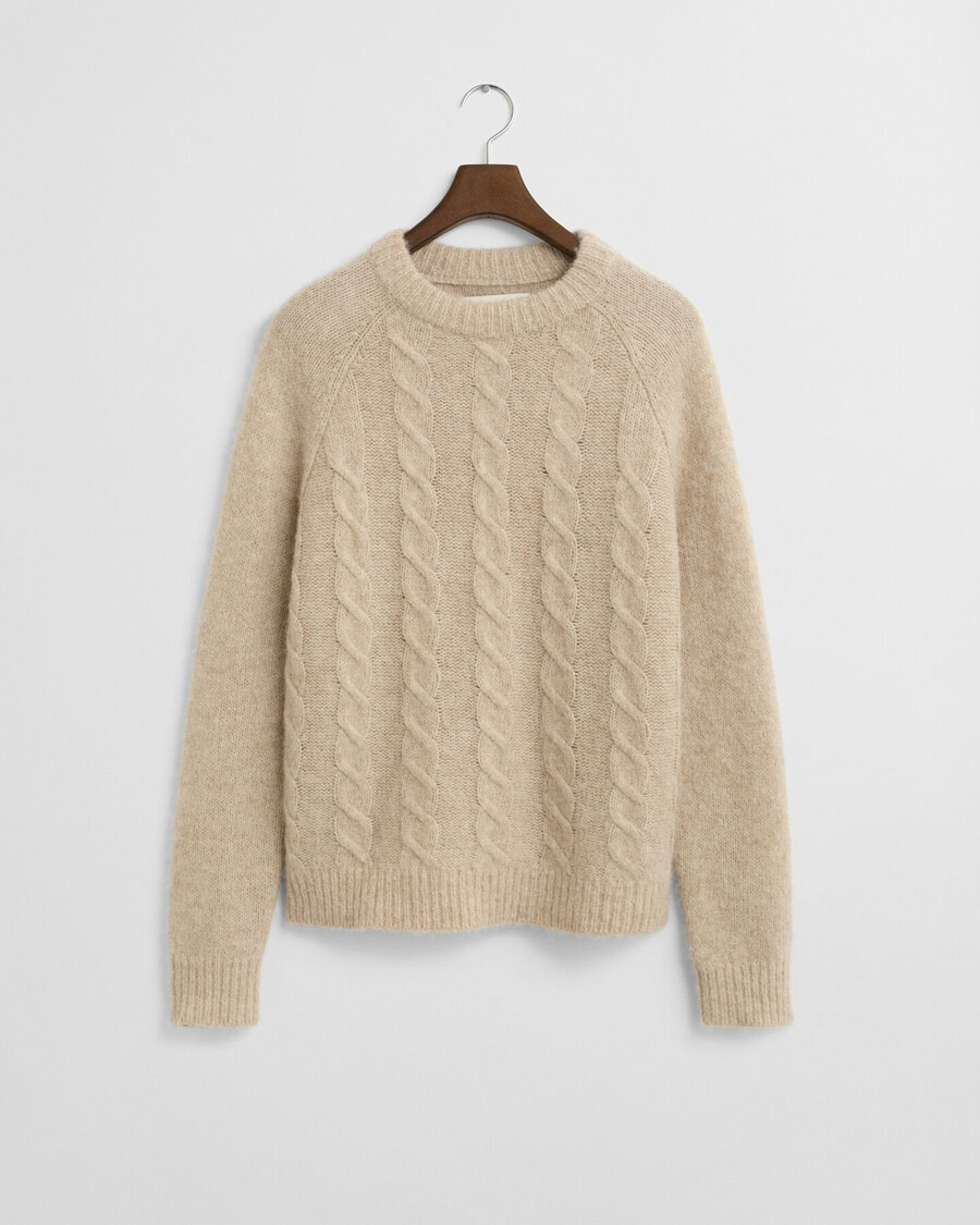 suéter de cuello redondo de punto trenzado - seed melange