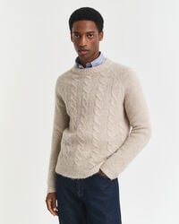 suéter de cuello redondo de punto trenzado - seed melange
