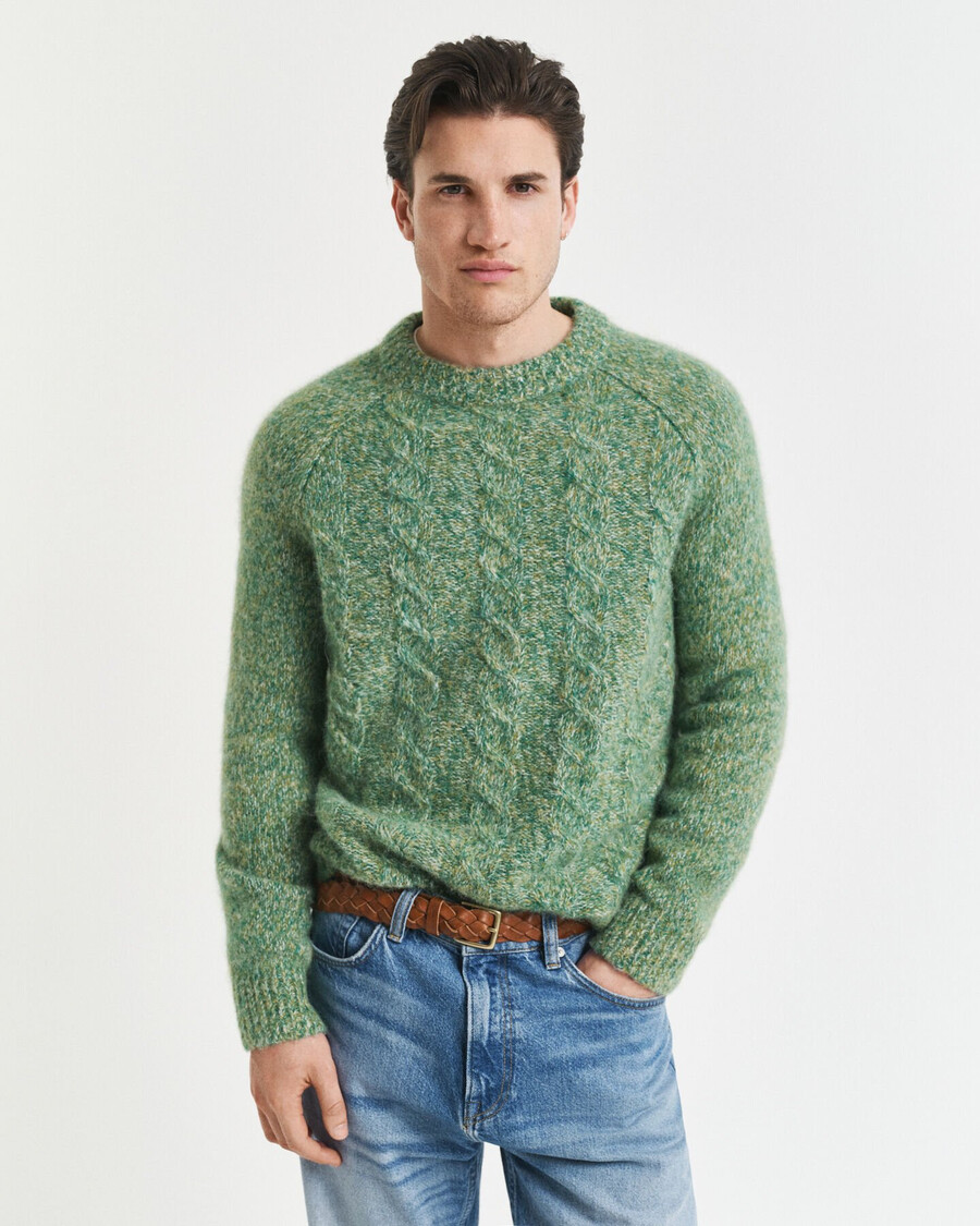 suéter de cuello redondo de punto trenzado - verde bosque