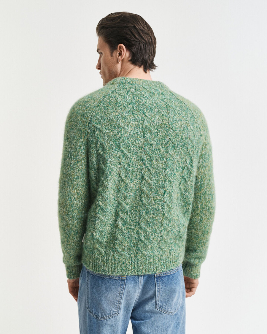 suéter de cuello redondo de punto trenzado - verde bosque