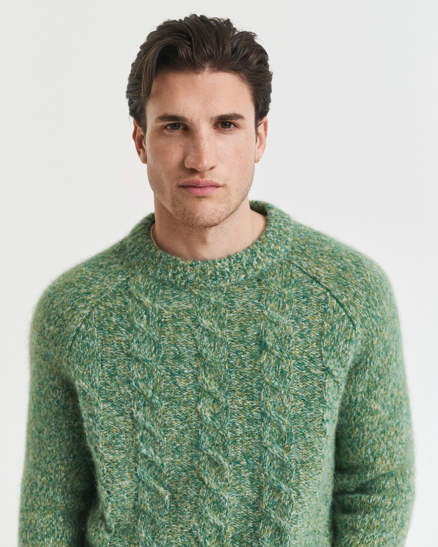 suéter de cuello redondo de punto trenzado - verde bosque