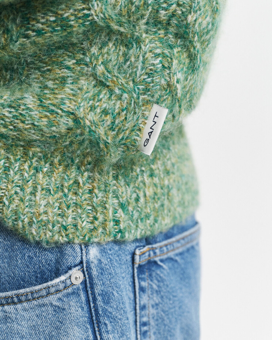 suéter de cuello redondo de punto trenzado - verde bosque