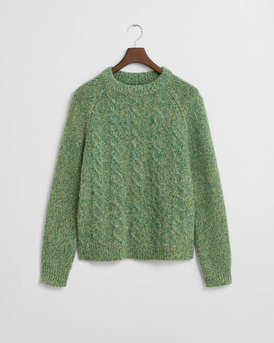 suéter de cuello redondo de punto trenzado - verde bosque