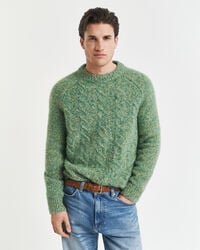 suéter de cuello redondo de punto trenzado - verde bosque