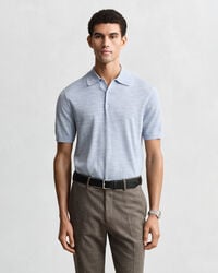 suéter tipo polo de manga corta de lana merino extrafina - azul claro jaspeado