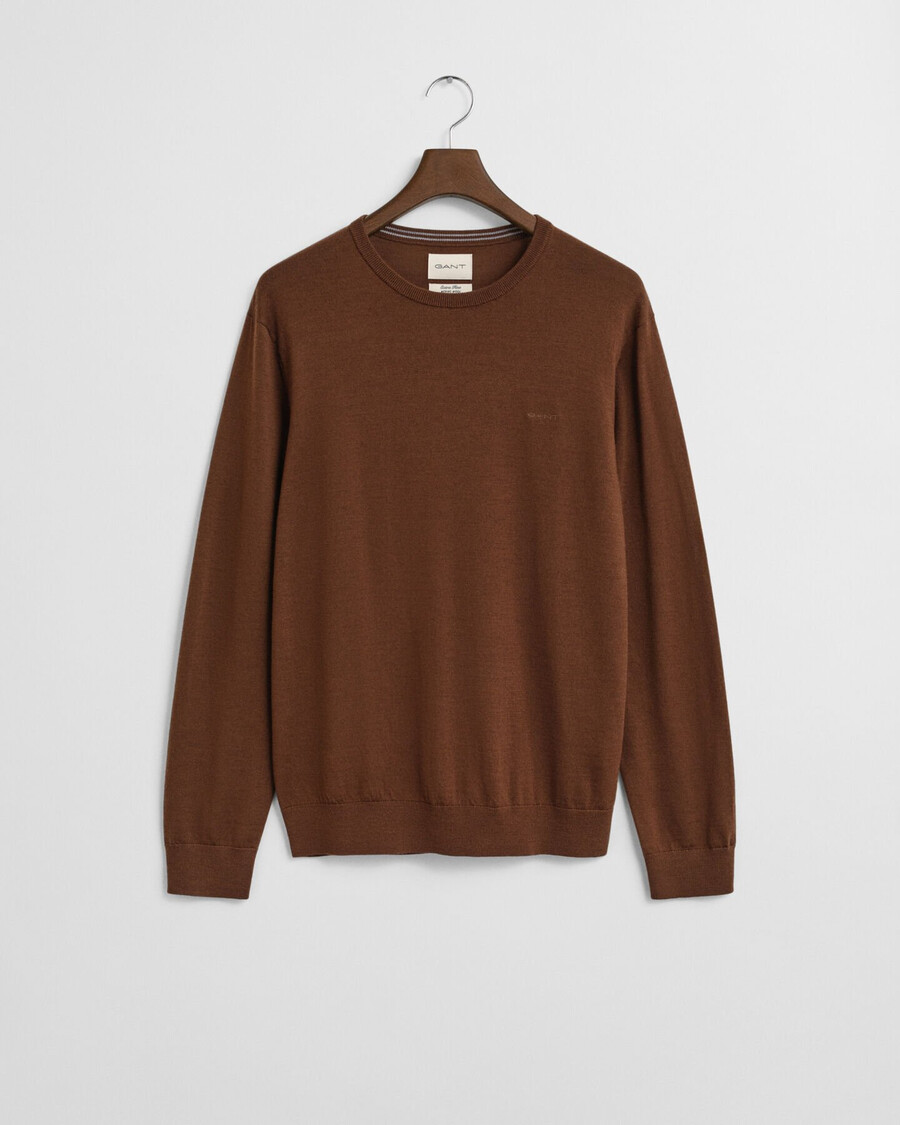 suéter de cuello redondo de lana merino - marrón caoba