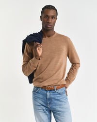 suéter de cuello redondo de lana merino - dk sand melange