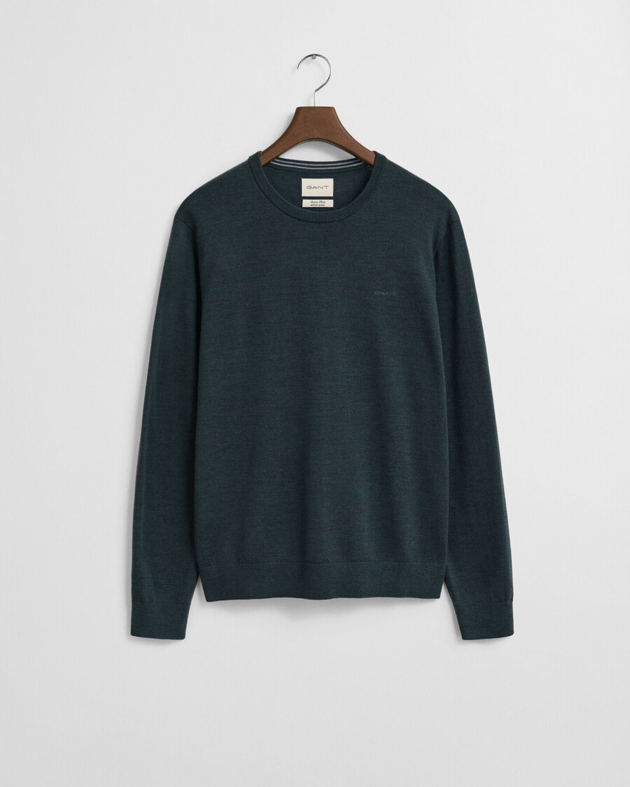 suéter de cuello redondo de lana merino - verde tartán