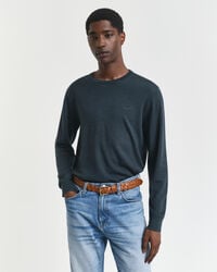suéter de cuello redondo de lana merino - verde tartán