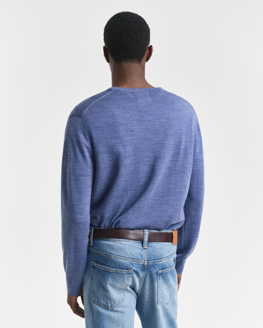 suéter de cuello redondo de lana merino - azul piedra melange